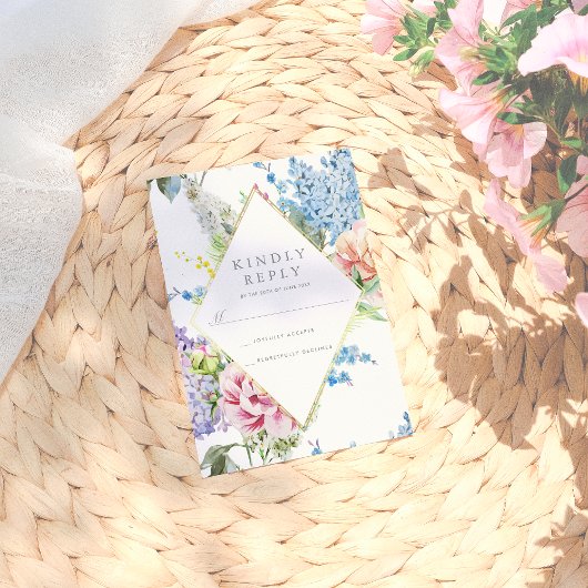 RSVP | Bleu et pourpre Fleur d'aquarelle avec or