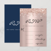 RSVP Bleu Navy Rose Drip Simly Mariage (Devant / Derrière)