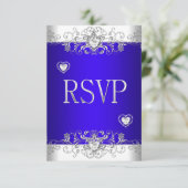 RSVP Bleu Royal Mariage Blanc Cœurs Diamant (Debout devant)