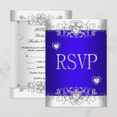 RSVP Bleu Royal Mariage Blanc Diamants Cœurs (Devant / Derrière)