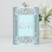 RSVP Bleu sarcelle Damassé Mariage Diamant Blanc C (Debout devant)