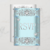 RSVP Bleu sarcelle Damassé Mariage Diamant Blanc C (Devant / Derrière)