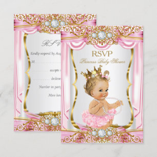RSVP Blonde Girl Princess Baby shower Pink Silk Kaart