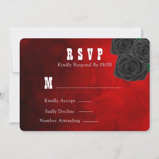 RSVP Blood Red and Black Rozen Weddenschap Kaart (Voorkant)