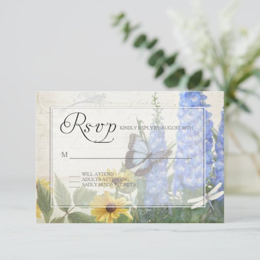 RSVP Blue Delphinium Yellow Daisy Butterfly Garden (Staand voorkant)