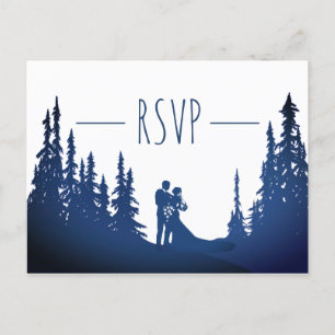 RSVP - Blue © Rustic Mountain Pine Forest Wedding  Uitnodiging Briefkaart