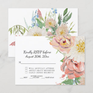 RSVP Blush Pink in White Waterverf Floral Wedding Kaart
