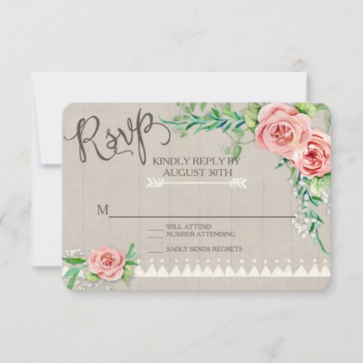 RSVP BOHO Flower Peony Babys Breath Wood Mariage (Devant)