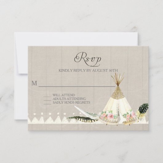 RSVP BOHO Plumes tribales Tee Pee Floral Rustic (Devant)