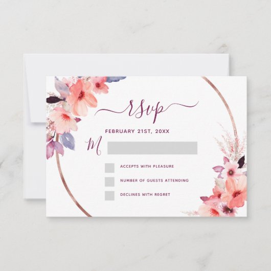 RSVP Bourgondië Bloem Roze Goud Geometrische Trouw Kaart (Voorkant)