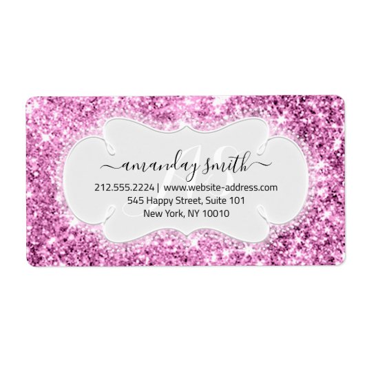RSVP Bridal Sweet Monogram Weddenschap Roze Glitte Etiket (Voorkant)