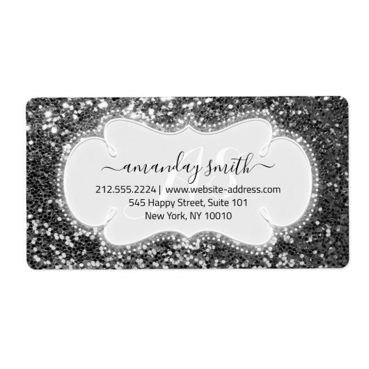 RSVP Bridal Sweet Monogram Wedding Gray Glitter Etiket (Voorkant)
