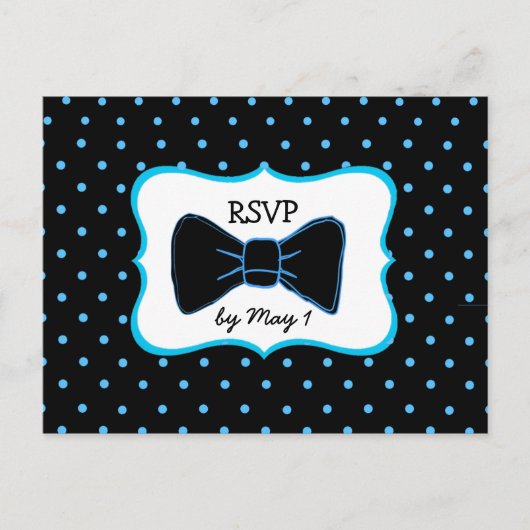 RSVP Briefkaart Blue Black Bowtie LGBT Weddenschap (Voorkant)