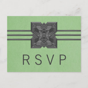 RSVP-Briefkaart Groene Medallion Border Uitnodiging Briefkaart