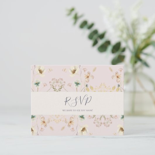RSVP-Briefkaart Keuze uit het voorjaarsmenu Blush Briefkaart (Staand voorkant)