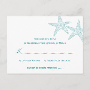 RSVP-Briefkaart met Starfish Wedding - Turquoise Uitnodiging Briefkaart