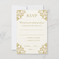 RSVP-Briefkaart - Nadine (Gold) op Ecru