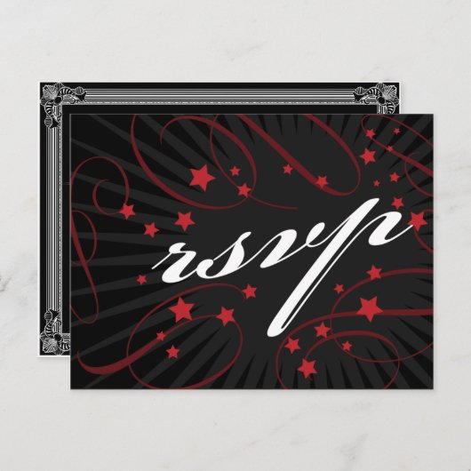 RSVP-briefkaart poster Stijl rood en zwart Uitnodiging Briefkaart (Voorkant / Achterkant)