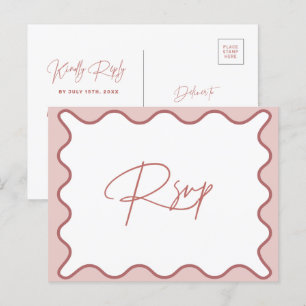 RSVP-Briefkaart Roze en witte Wavy Border Briefkaart