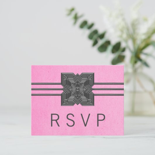 RSVP-Briefkaart Roze Medallion Border Uitnodiging Briefkaart (Staand voorkant)