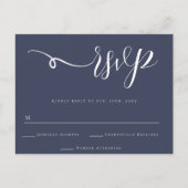 RSVP-Briefkaart van Navy Blue Script Wedding Respo Briefkaart (Voorkant)