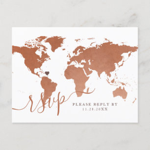 RSVP-Briefkaart voor Wereldkaart van koper Feestdagenkaart
