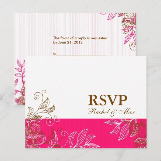 RSVP-Briefkaart, warm roze en bruin Uitnodiging Briefkaart (Voorkant / Achterkant)