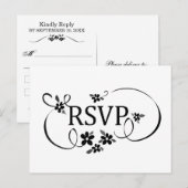 RSVP-Briefkaart - Zwart-wit Fancy bloemrol Uitnodiging Briefkaart (Voorkant / Achterkant)