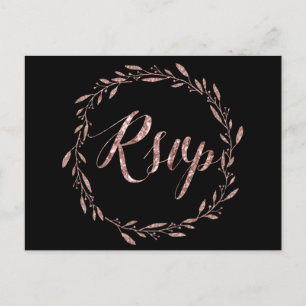 RSVP-Briefkaarten Roos Gold Foil WreatBlack Uitnodiging Briefkaart
