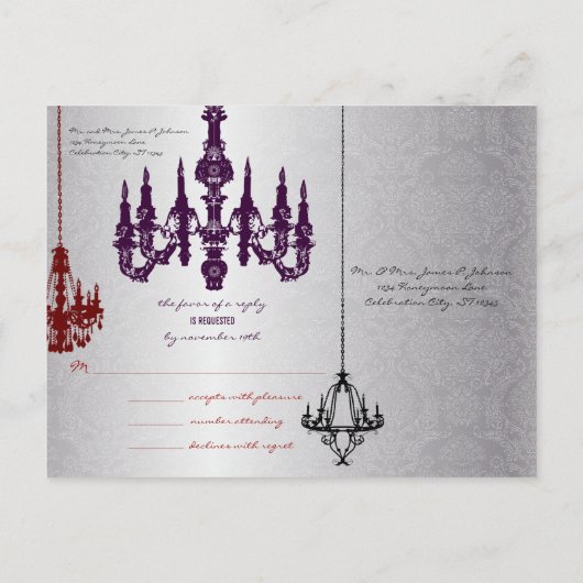 RSVP-Briefkaarten, voor rode, Paarse en zilverluch Uitnodiging Briefkaart (Achterkant)