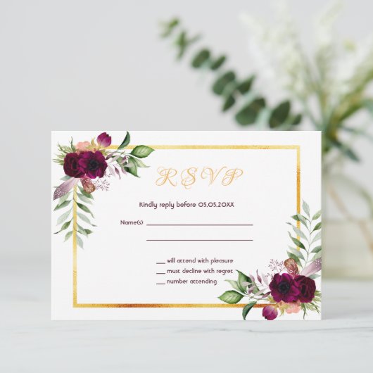 RSVP bruiloft bohemische boho-bloemen woedend wit (Staand voorkant)