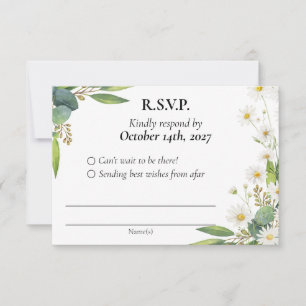 RSVP bruiloft botanische eucalyptus daisy thema Kaartje