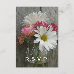 RSVP bruiloft: Daisies, Strawbloemen en Barnwood Kaartje