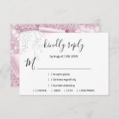 RSVP Bruiloft Glitter Bruids Wit Roze Bloemen (Voorkant / Achterkant)