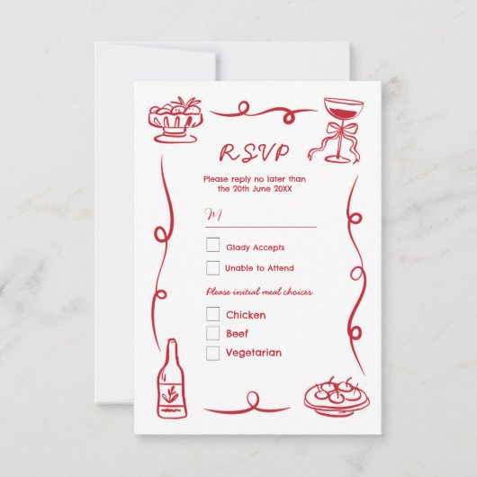 RSVP bruiloft hand getekend geïllustreerd rood Kaart (Voorkant)