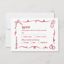 RSVP bruiloft hand getekend grillige rood Kaart