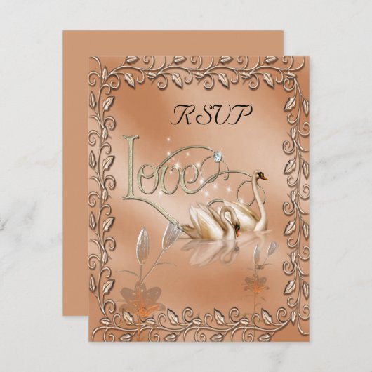 Rsvp Bruiloft Liefde Zwanen Bloem (Voorkant / Achterkant)