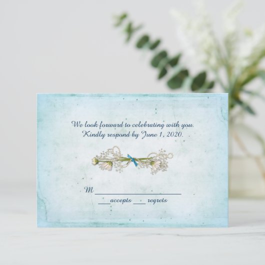 RSVP bruiloft- madeliefjesboeket met parels Kaart (Staand voorkant)