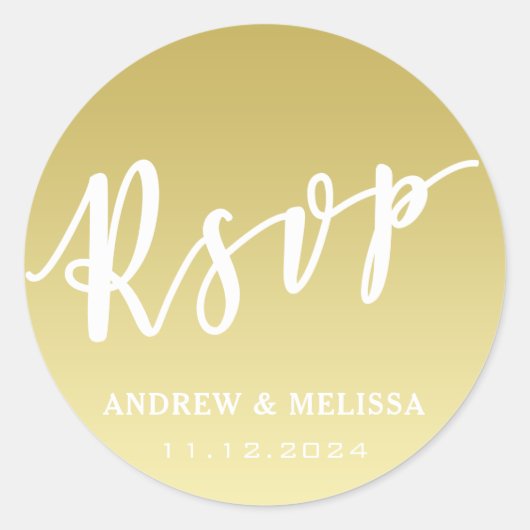 RSVP | Brush Script Faux Gold Wedding Sticker (Voorkant)