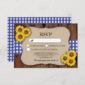 RSVP Burlap Wedding Wood Rustige Blue Check Cards (Voorkant / Achterkant)