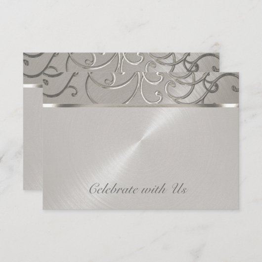 RSVP Card Elegant All Silver Filigree Swirls (Voorkant / Achterkant)