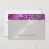 RSVP Card Elegant Raspberry Pink Silver Filigree (Voorkant)