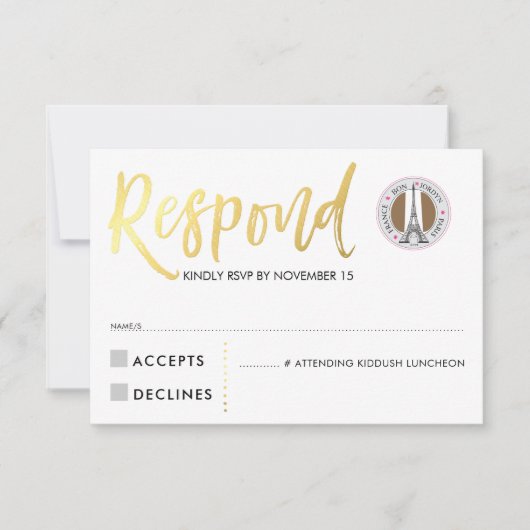 RSVP CARD gold script response roze harten JORDYN2 (Voorkant)