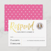 RSVP CARD gold script response roze harten JORDYN2 Kaartje (Voorkant / Achterkant)