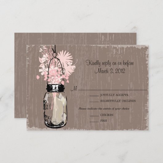 RSVP Card Mason Jar en Wildflowers (Voorkant / Achterkant)
