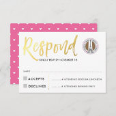 RSVP CARD or script réponse coeurs roses JORDYN1 (Devant / Derrière)