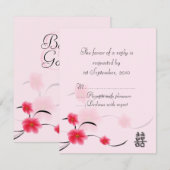 RSVP Card Pink Blossom Double Bonheur (Devant / Derrière)