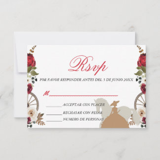 RSVP Card Quinceanera Red Charra Watercolor  Bedankkaart