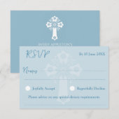 RSVP Card Style 2 Bloemen Kruis Doop Blauw (Voorkant / Achterkant)