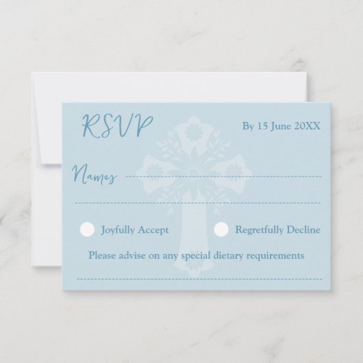 RSVP Card Style 2 Floral Cross Baptism Bleu (Devant)